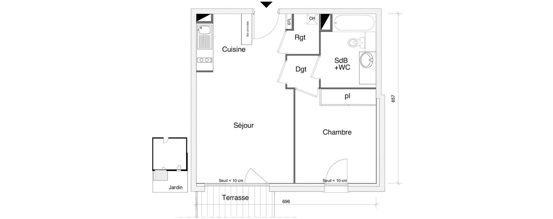 Appartement T2 de 44,35 m2 &agrave; Saint-Alban Centre