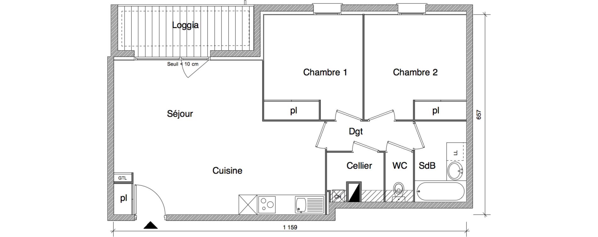 Appartement T3 de 65,10 m2 &agrave; Saint-Alban Centre