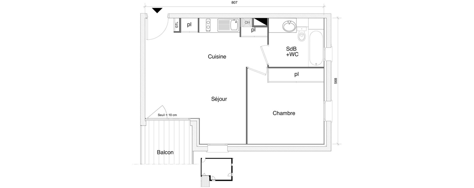 Appartement T2 de 41,95 m2 &agrave; Saint-Alban Centre