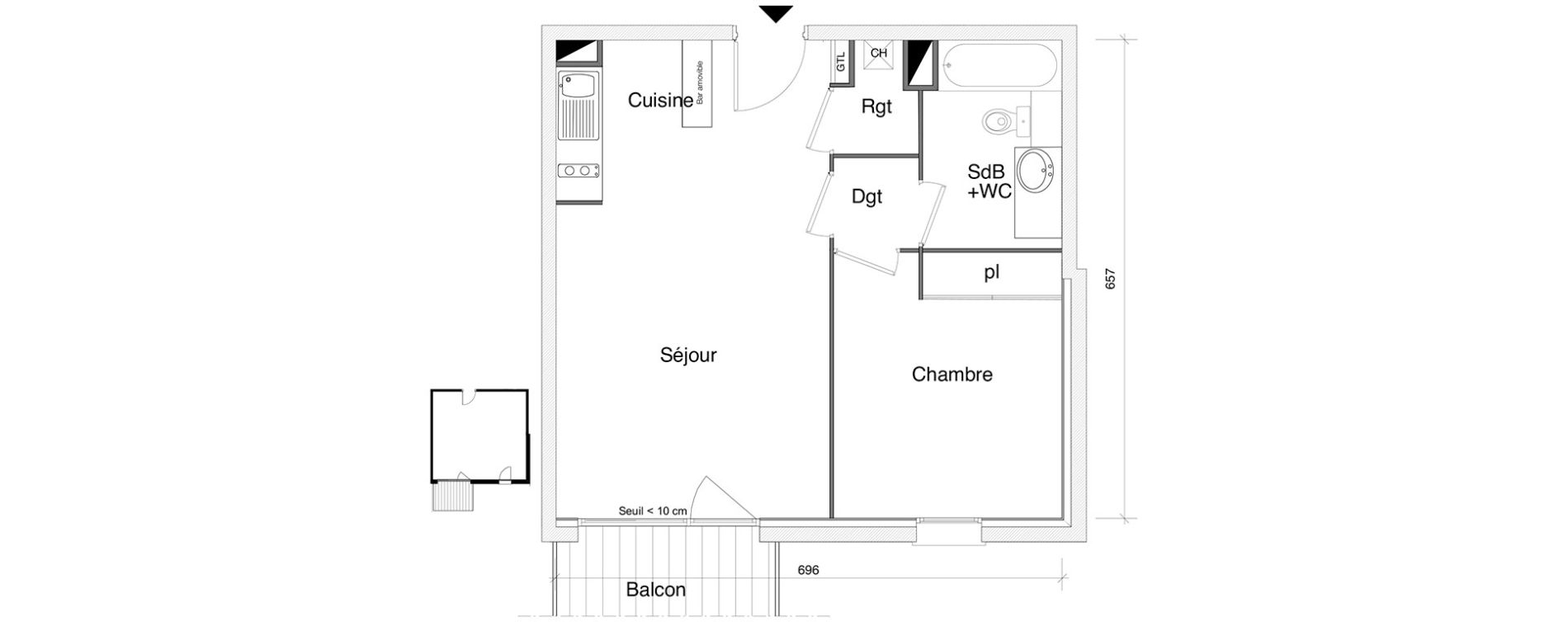 Appartement T2 de 44,30 m2 &agrave; Saint-Alban Centre