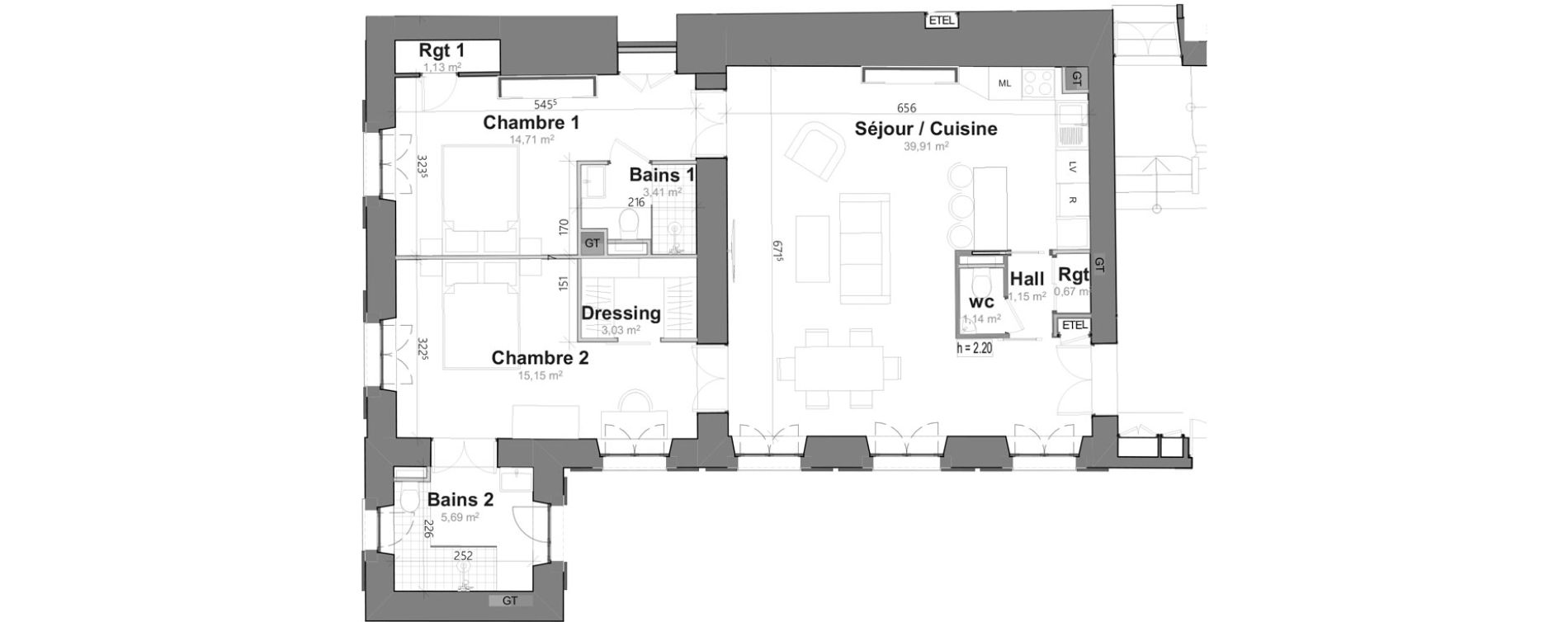 Appartement T3 de 85,16 m2 &agrave; Saint-Clar-De-Rivi&egrave;re Centre