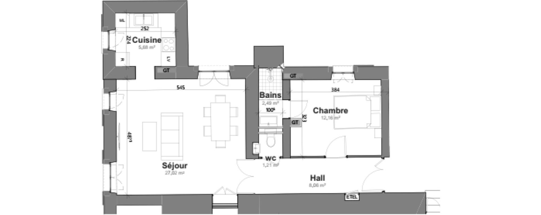 Appartement T2 de 56,50 m2 &agrave; Saint-Clar-De-Rivi&egrave;re Centre