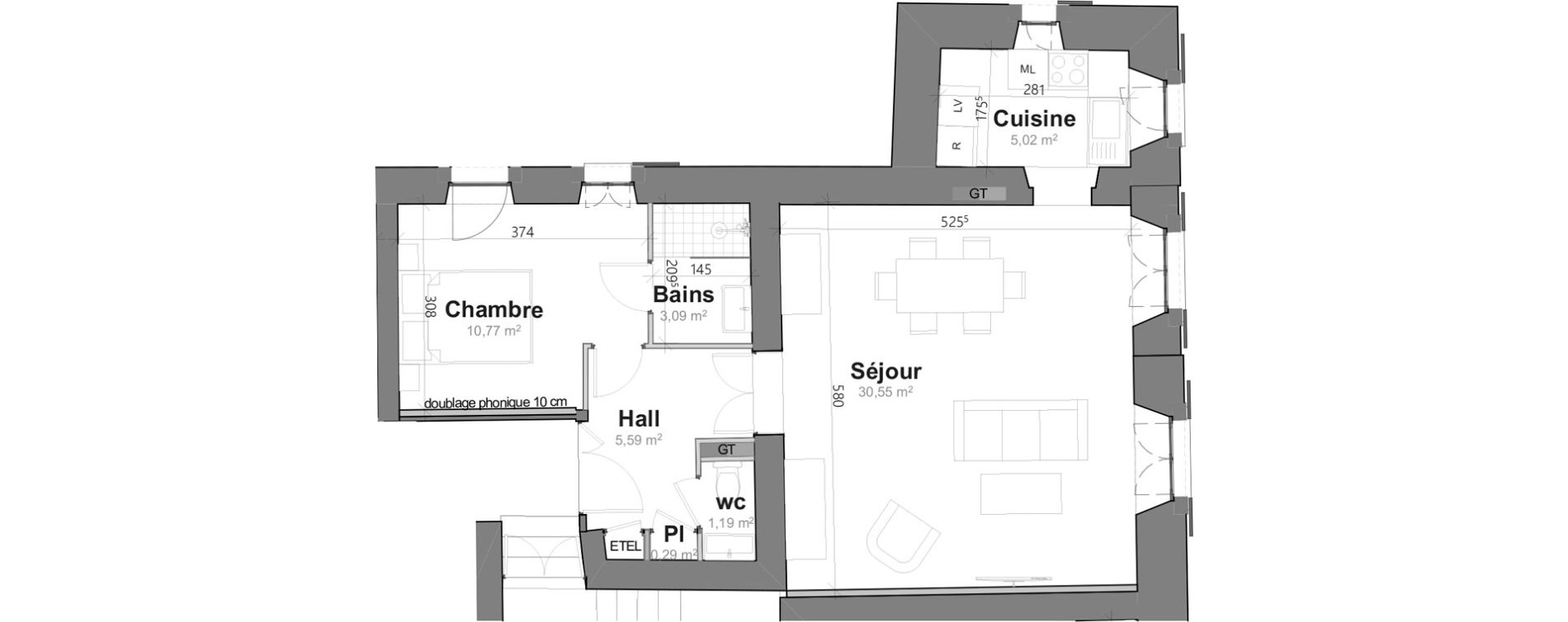 Appartement T2 de 56,99 m2 &agrave; Saint-Clar-De-Rivi&egrave;re Centre