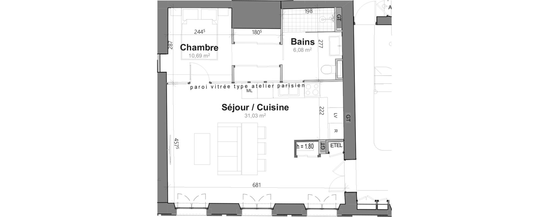 Appartement T2 de 48,06 m2 &agrave; Saint-Clar-De-Rivi&egrave;re Centre