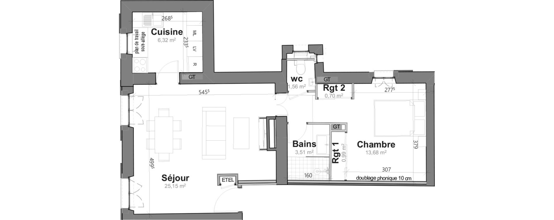 Appartement T2 de 51,14 m2 &agrave; Saint-Clar-De-Rivi&egrave;re Centre