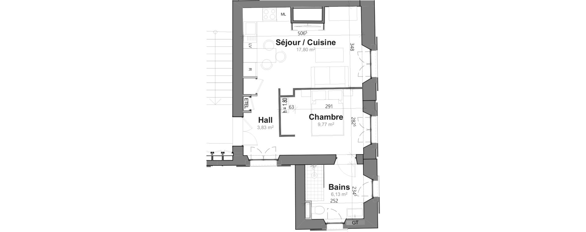 Appartement T2 de 36,42 m2 &agrave; Saint-Clar-De-Rivi&egrave;re Centre