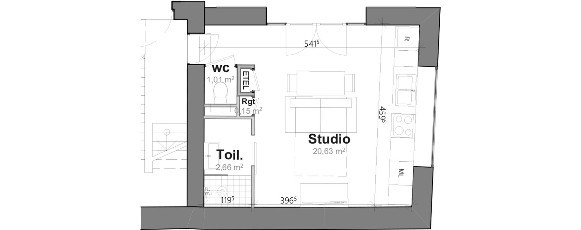 Studio de 24,45 m2 &agrave; Saint-Clar-De-Rivi&egrave;re Centre