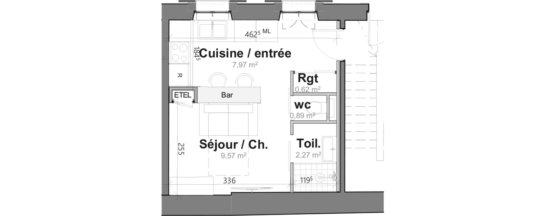 Appartement T1 de 21,32 m2 &agrave; Saint-Clar-De-Rivi&egrave;re Centre