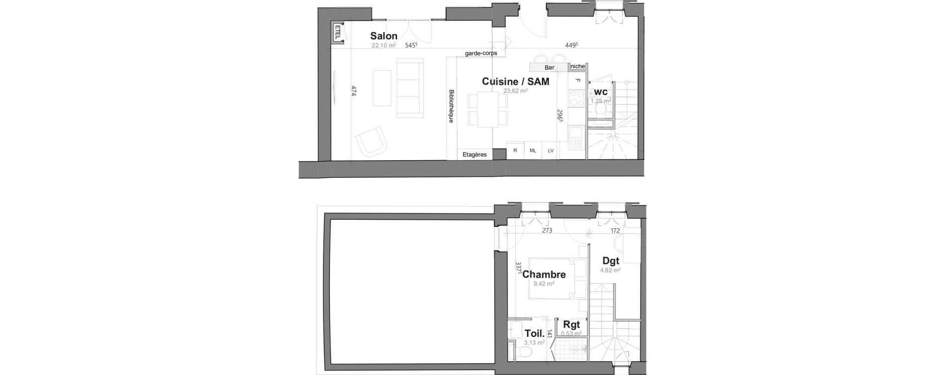 Duplex T2 de 64,06 m2 &agrave; Saint-Clar-De-Rivi&egrave;re Centre