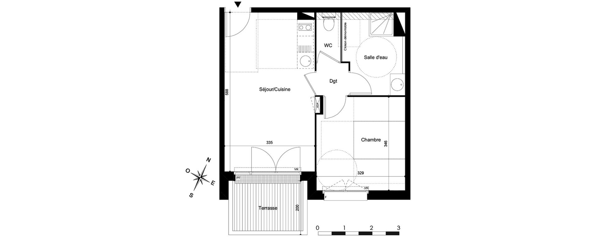 Appartement T2 de 40,27 m2 &agrave; Saint-Jean Centre