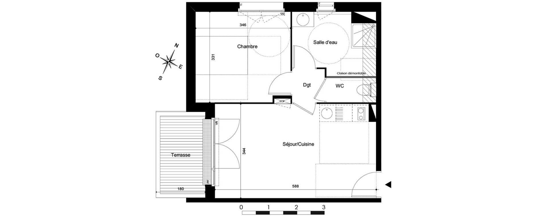Appartement T2 de 40,90 m2 &agrave; Saint-Jean Centre