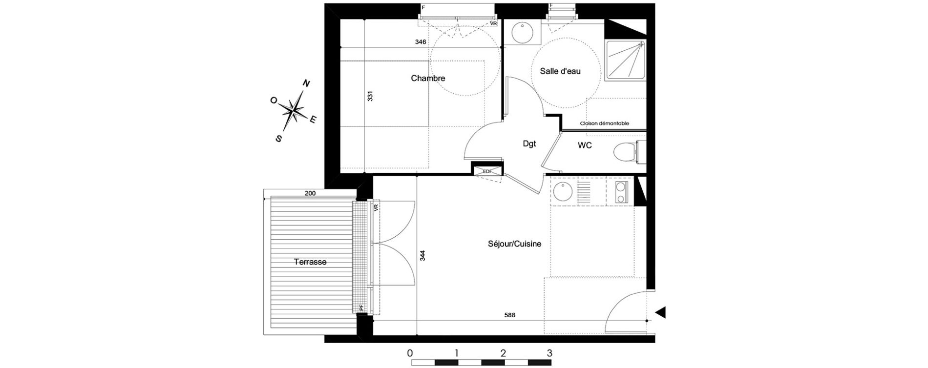 Appartement T2 de 40,90 m2 &agrave; Saint-Jean Centre