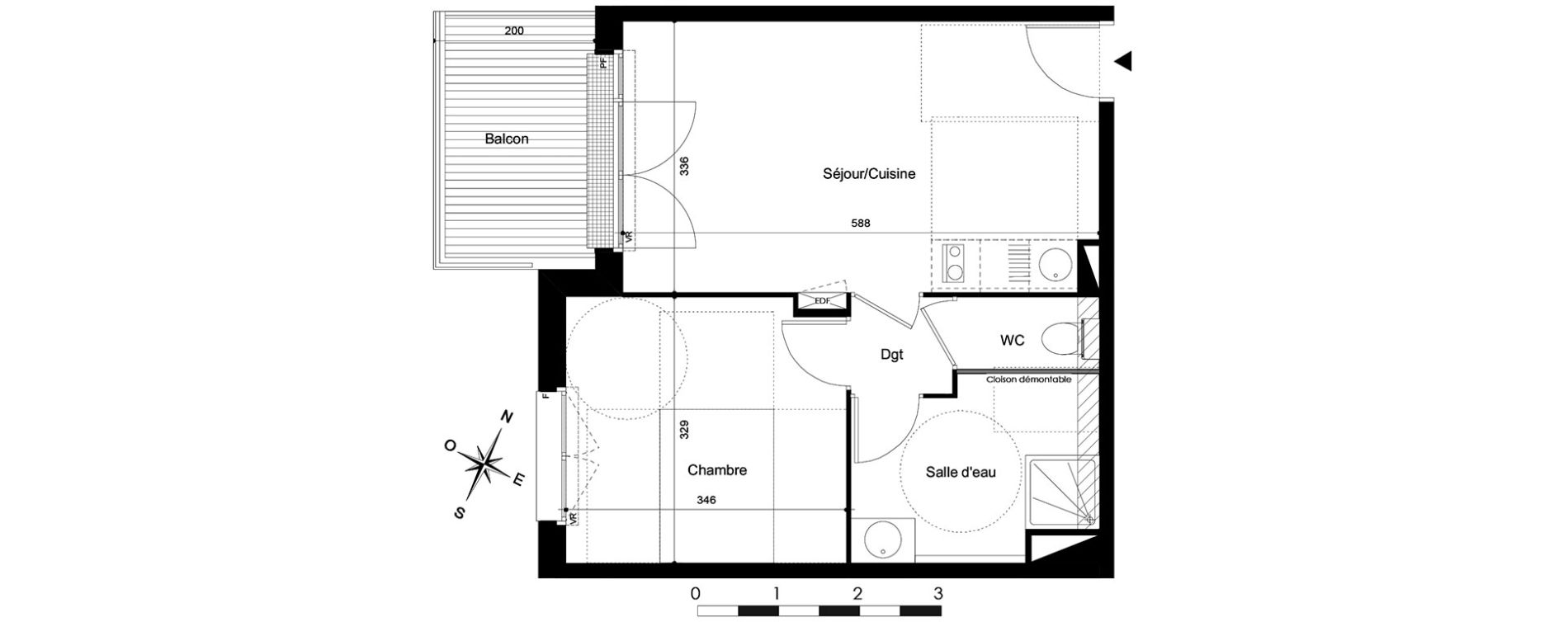 Appartement T2 de 40,30 m2 &agrave; Saint-Jean Centre