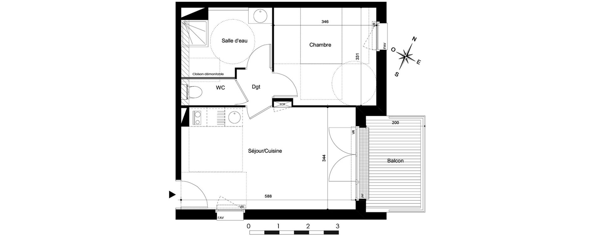 Appartement T2 de 40,90 m2 &agrave; Saint-Jean Centre