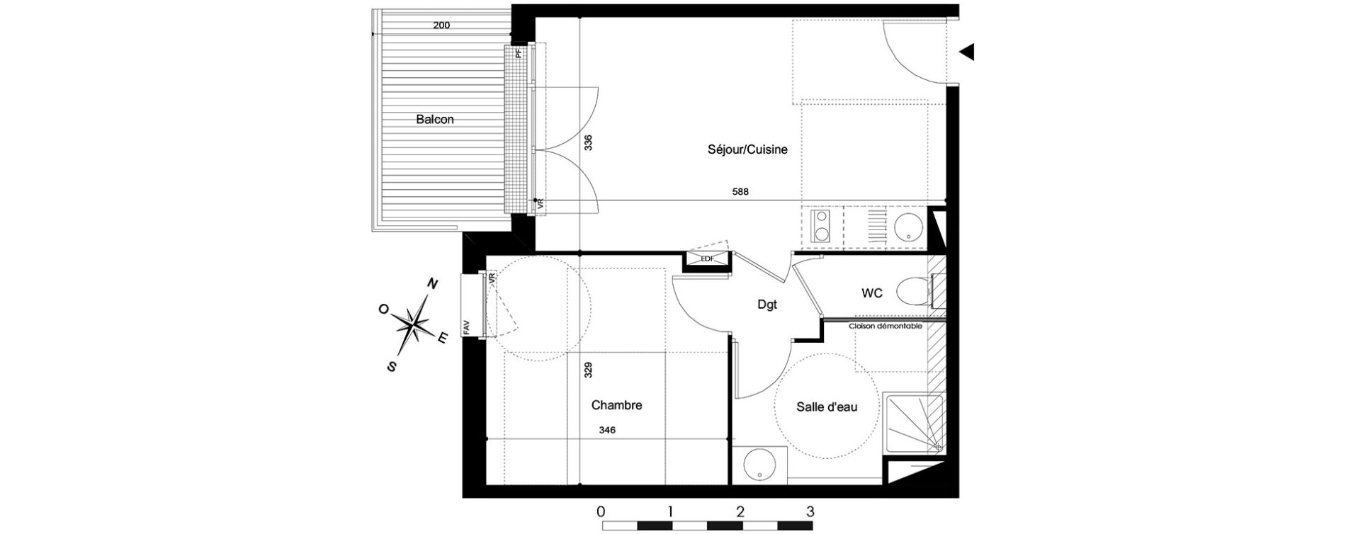 Appartement T2 de 40,30 m2 &agrave; Saint-Jean Centre