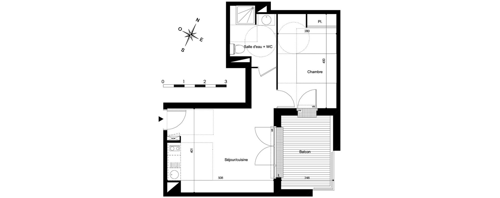 Appartement T2 de 40,28 m2 &agrave; Saint-Jean Centre