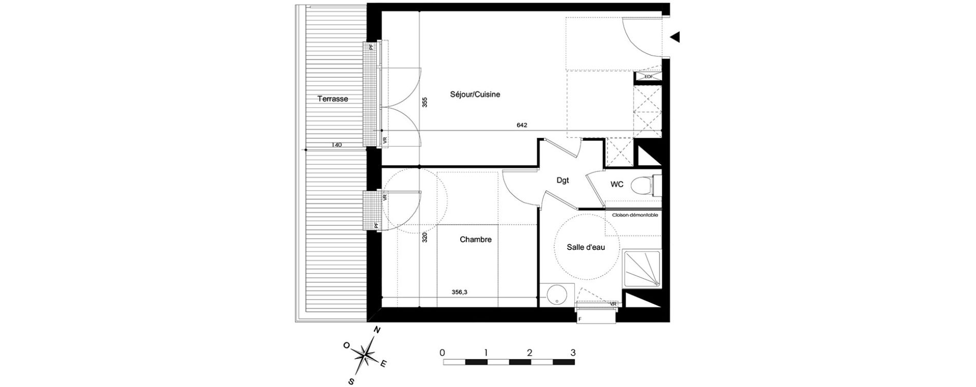 Appartement T2 de 41,94 m2 &agrave; Saint-Jean Centre