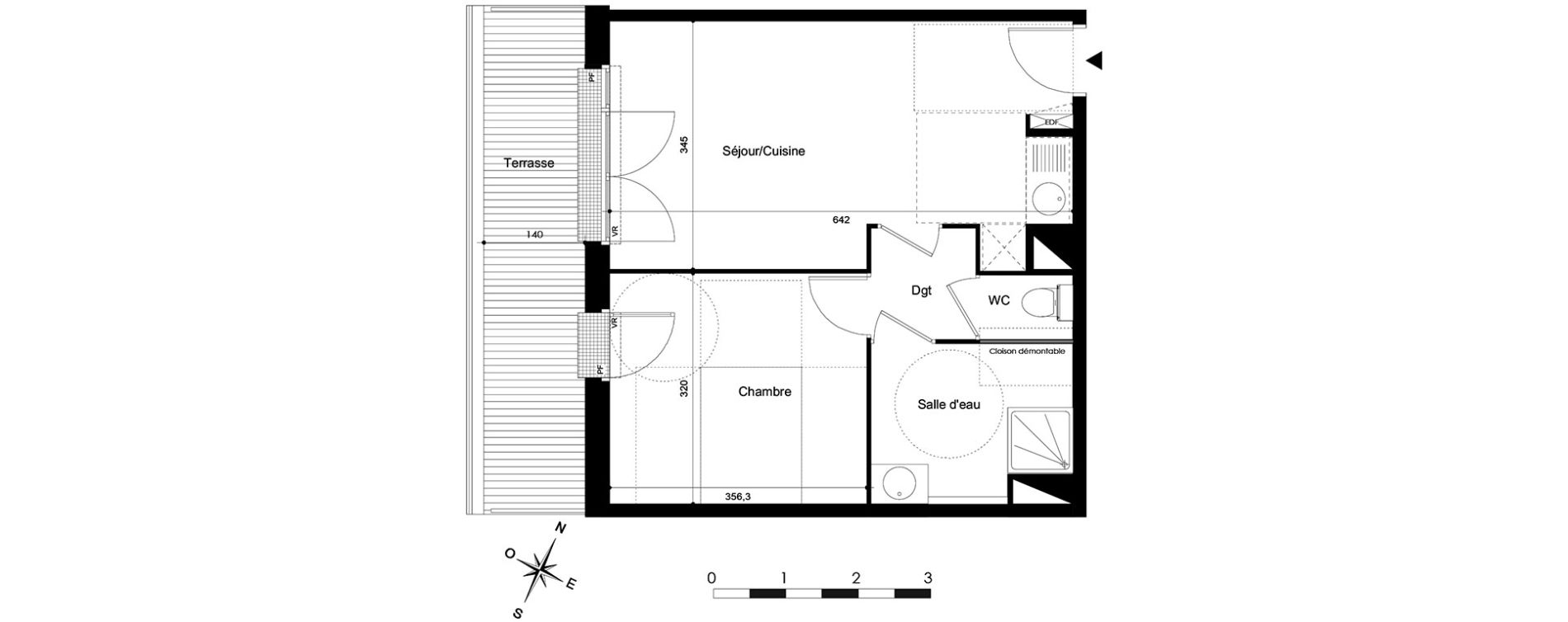 Appartement T2 de 41,30 m2 &agrave; Saint-Jean Centre