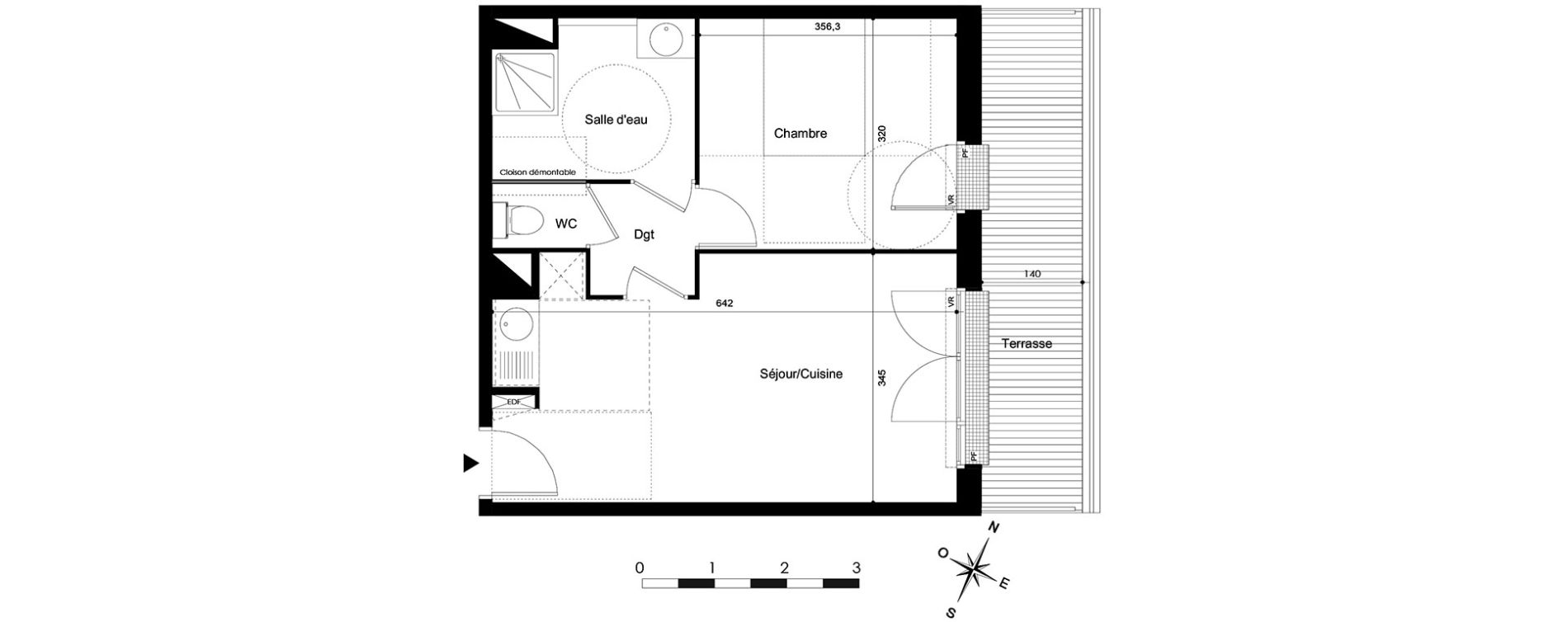 Appartement T2 de 41,30 m2 &agrave; Saint-Jean Centre