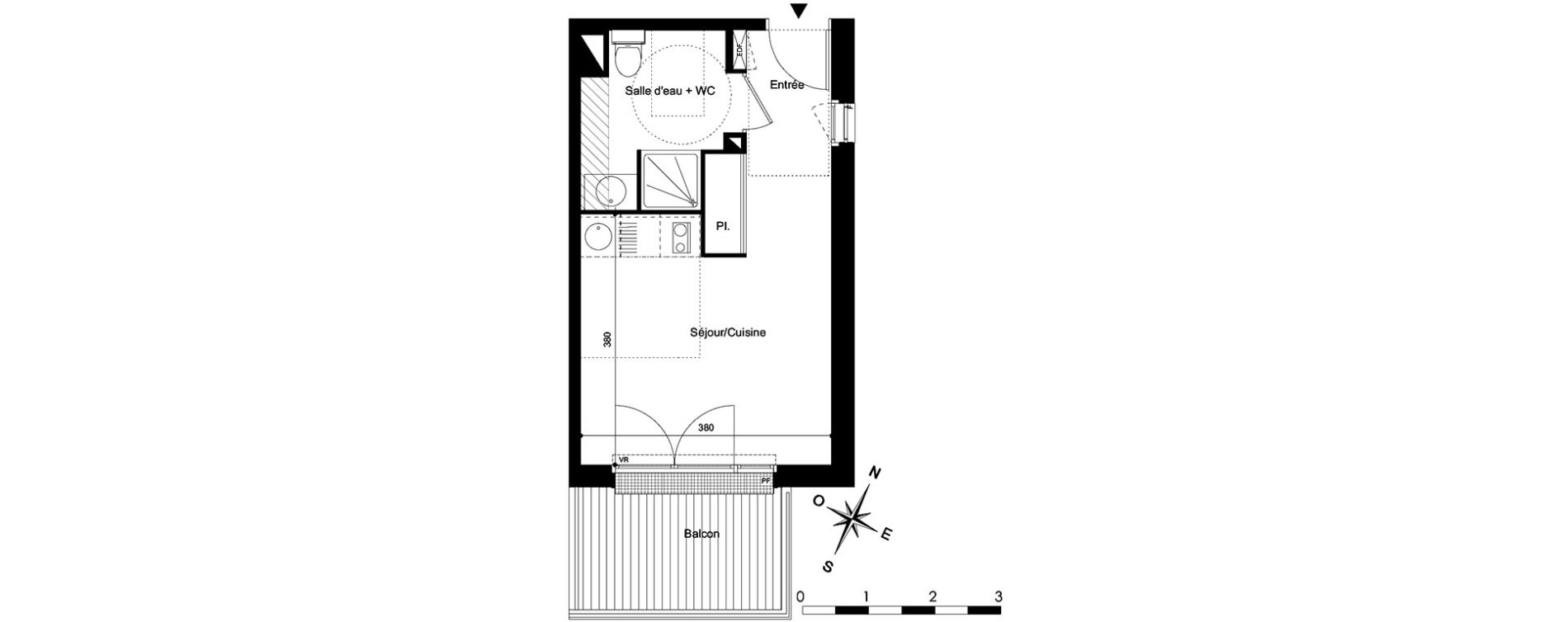 Appartement T1 de 24,09 m2 &agrave; Saint-Jean Centre