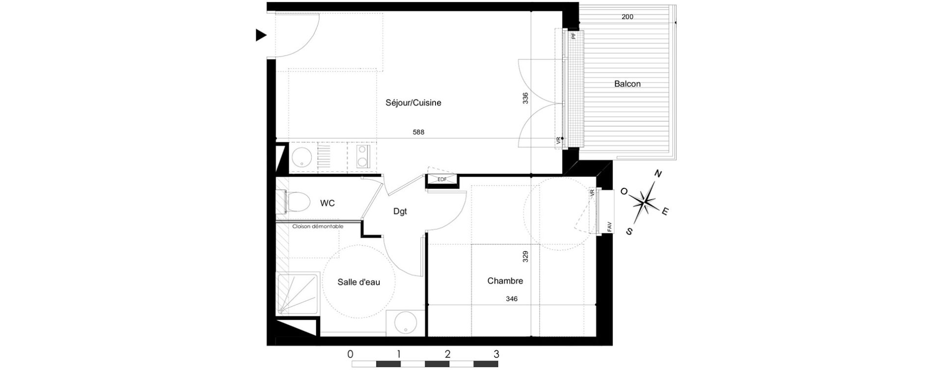Appartement T2 de 40,00 m2 &agrave; Saint-Jean Centre