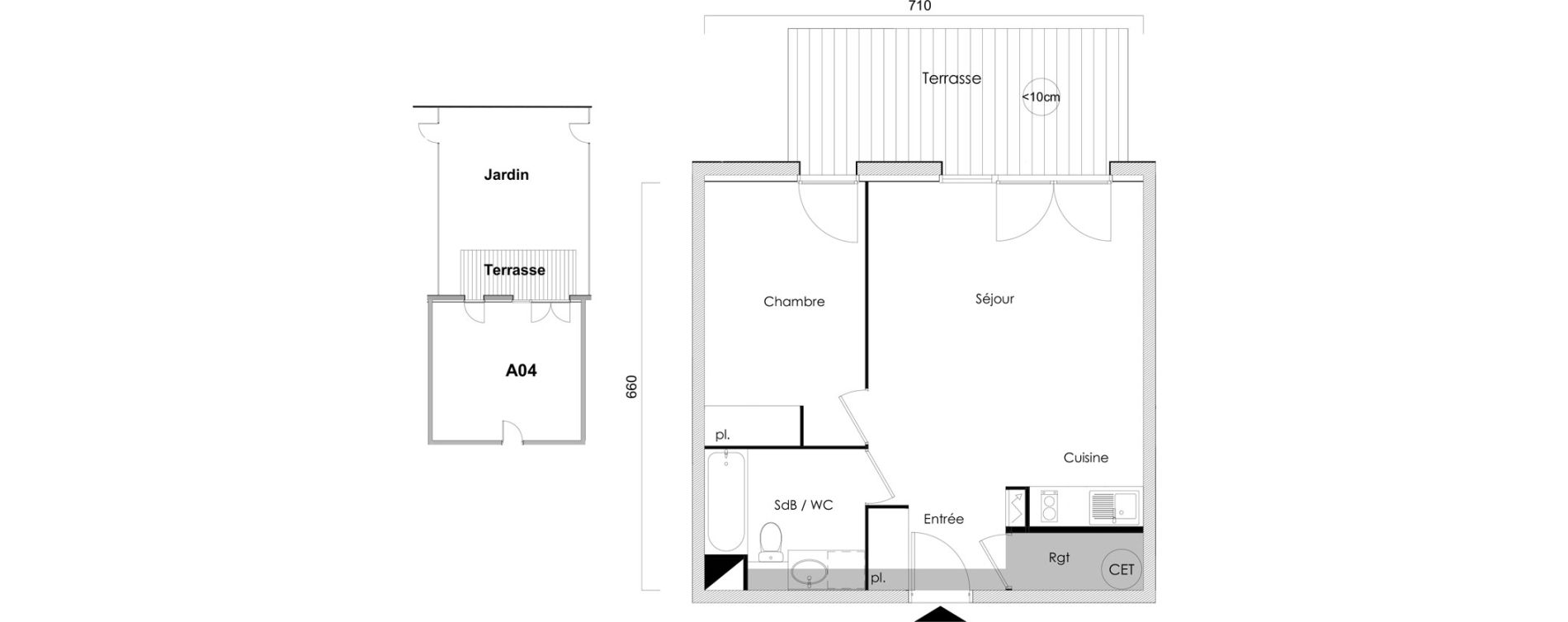 Appartement T2 de 45,51 m2 &agrave; Saint-Jean Centre