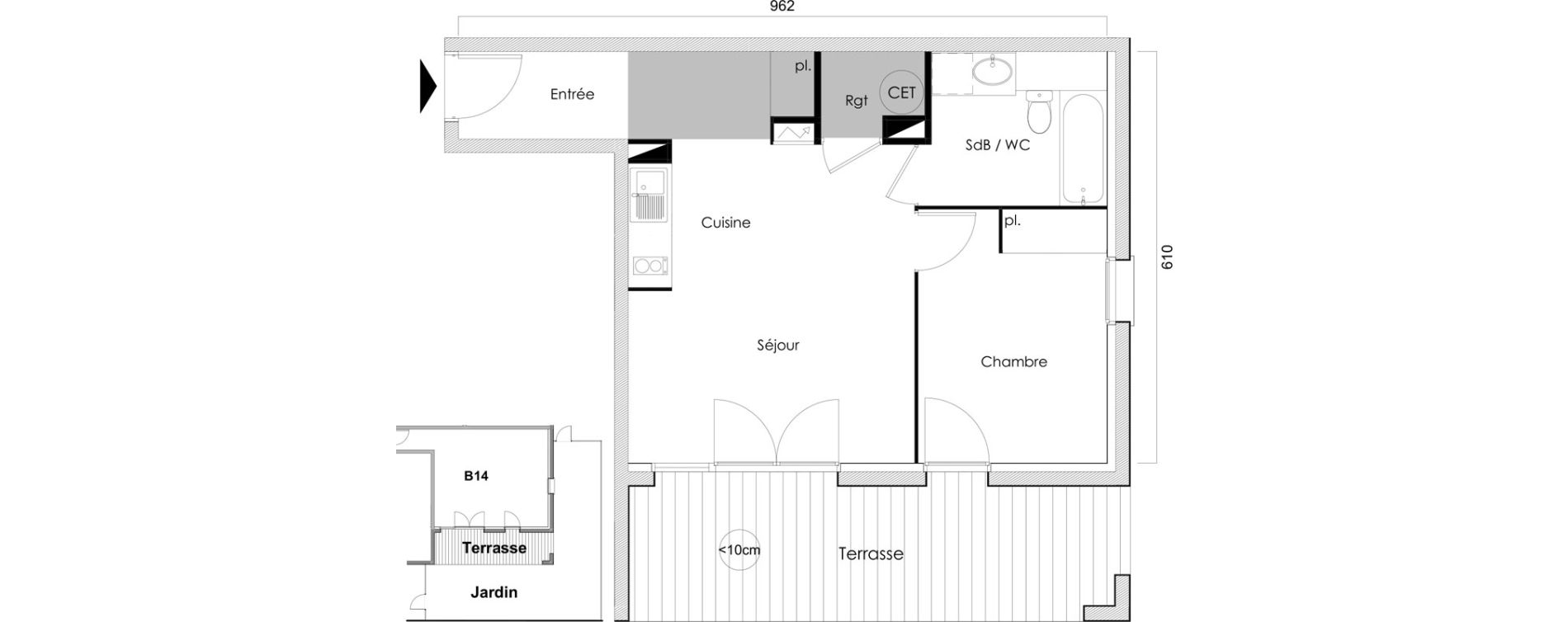 Appartement T2 de 45,01 m2 &agrave; Saint-Jean Centre
