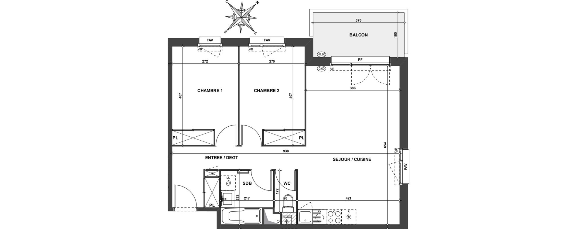 Appartement T3 de 62,40 m2 &agrave; Saint-Jean Centre