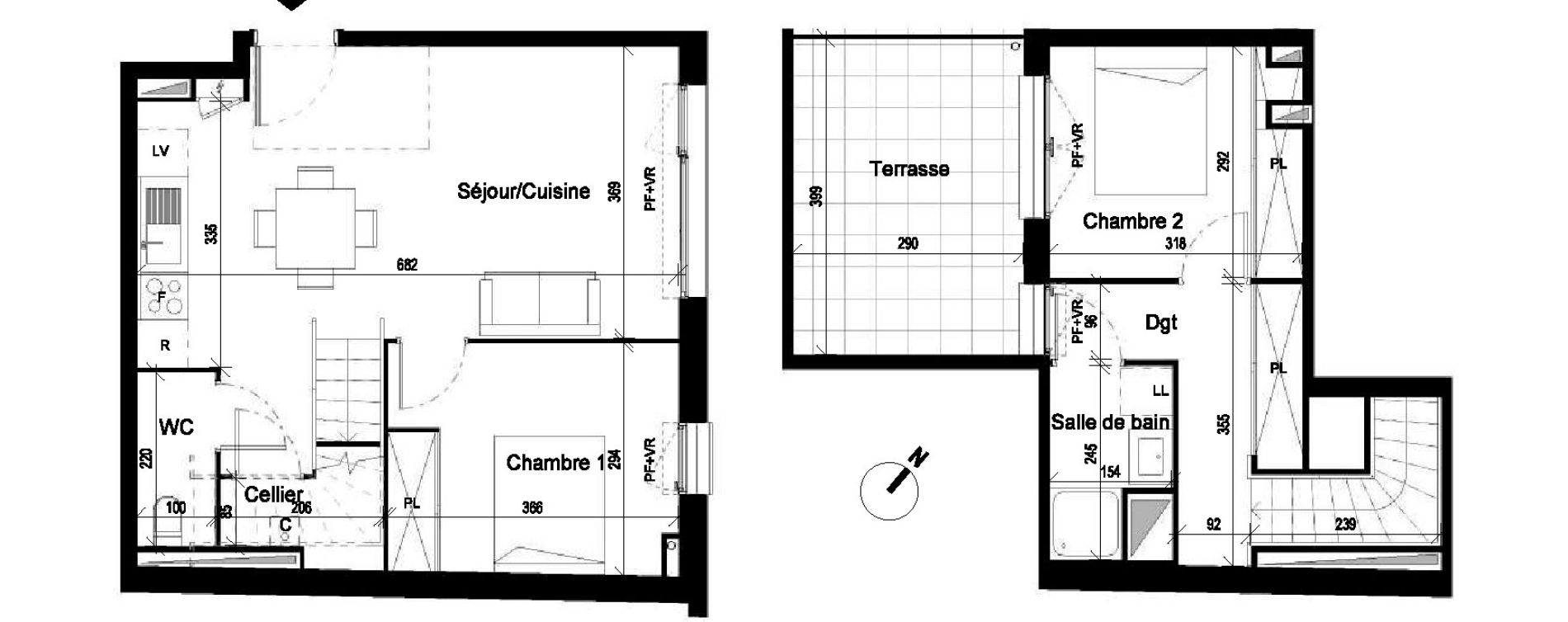 Duplex T3 de 60,12 m2 &agrave; Saint-Jory Centre