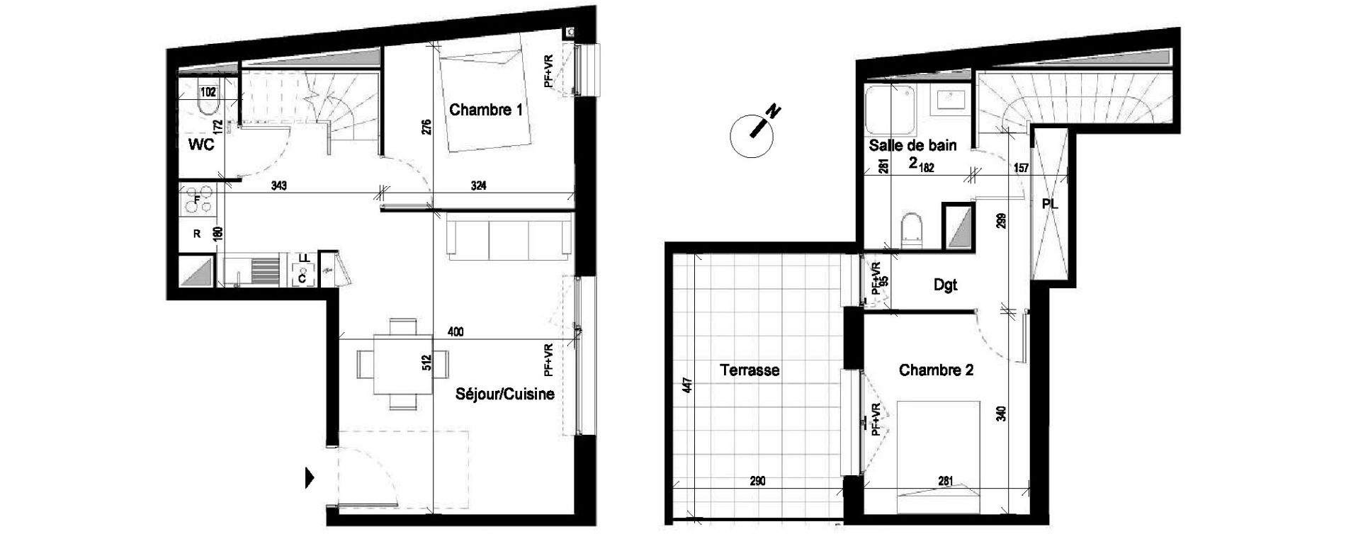 Duplex T3 de 60,19 m2 &agrave; Saint-Jory Centre
