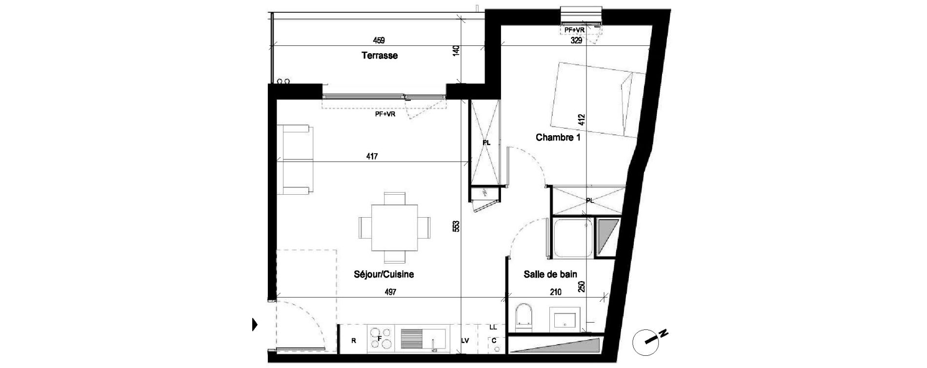 Appartement T2 de 44,27 m2 &agrave; Saint-Jory Centre