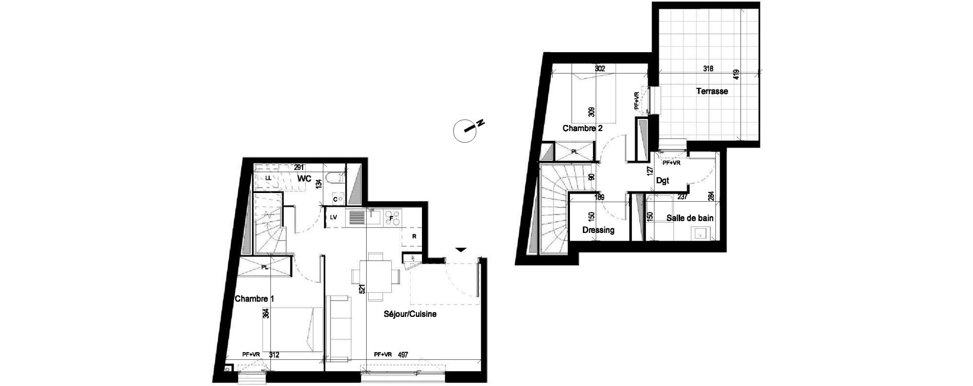 Duplex T3 de 59,81 m2 &agrave; Saint-Jory Centre
