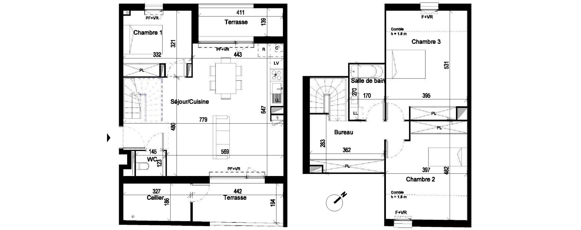 Duplex T4 de 95,52 m2 &agrave; Saint-Jory Centre