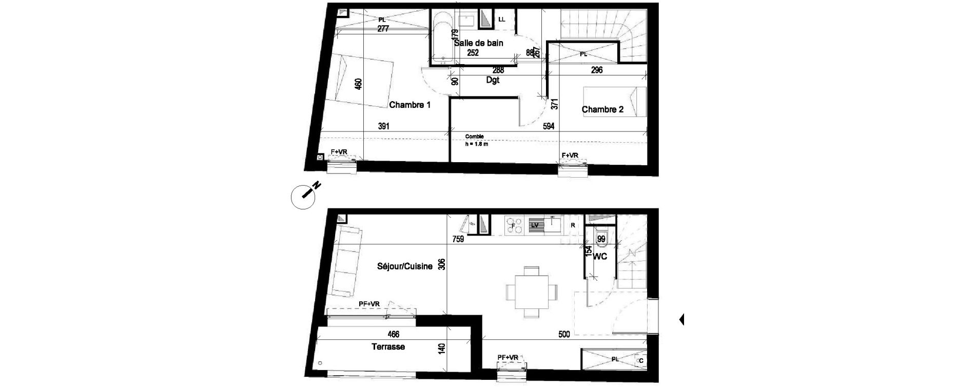 Duplex T3 de 68,31 m2 &agrave; Saint-Jory Centre