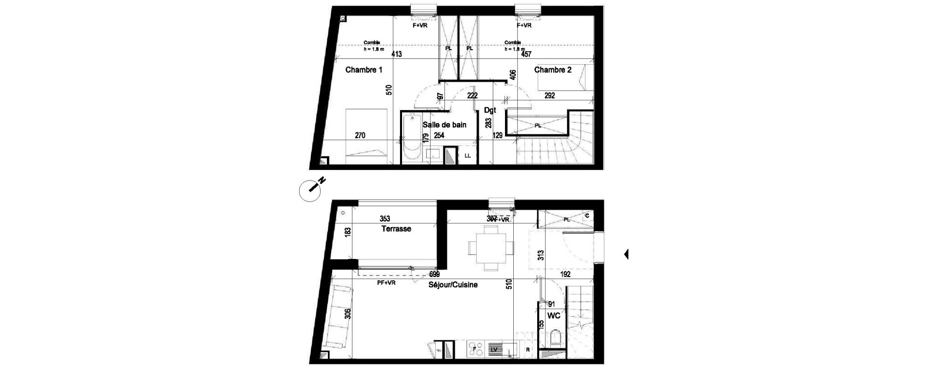 Duplex T3 de 66,63 m2 &agrave; Saint-Jory Centre