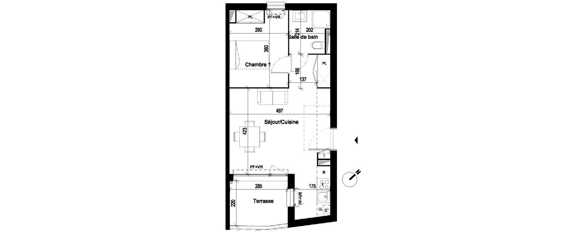Appartement T2 de 42,47 m2 &agrave; Saint-Jory Centre