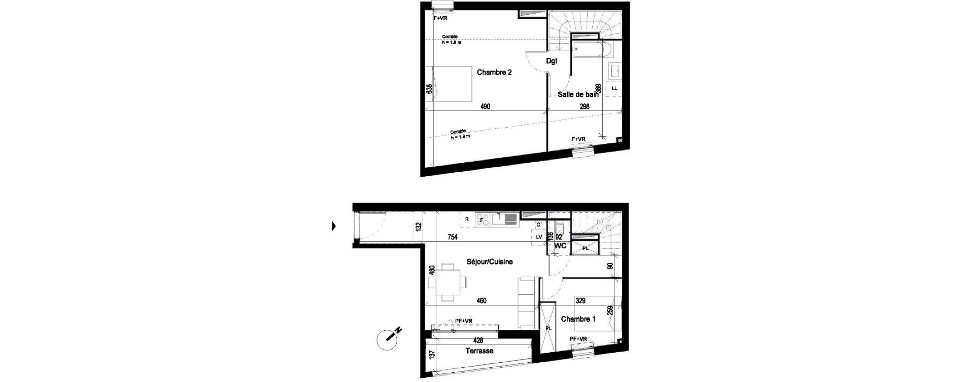 Duplex T3 de 66,53 m2 &agrave; Saint-Jory Centre