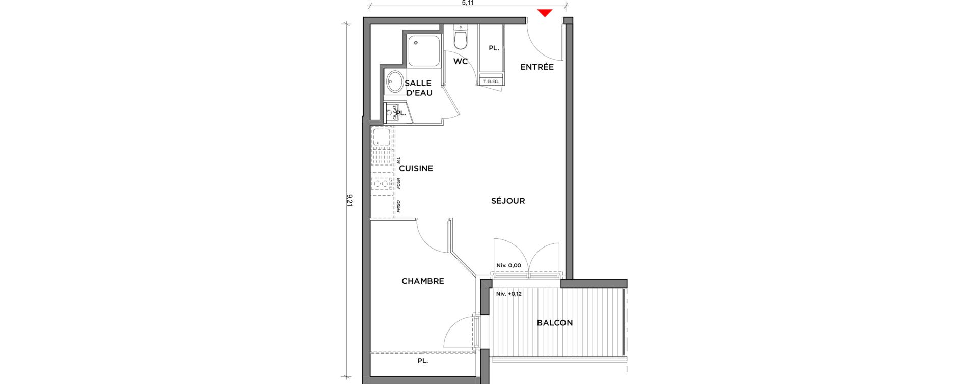 Appartement T2 de 37,92 m2 &agrave; Saint-Jory Centre