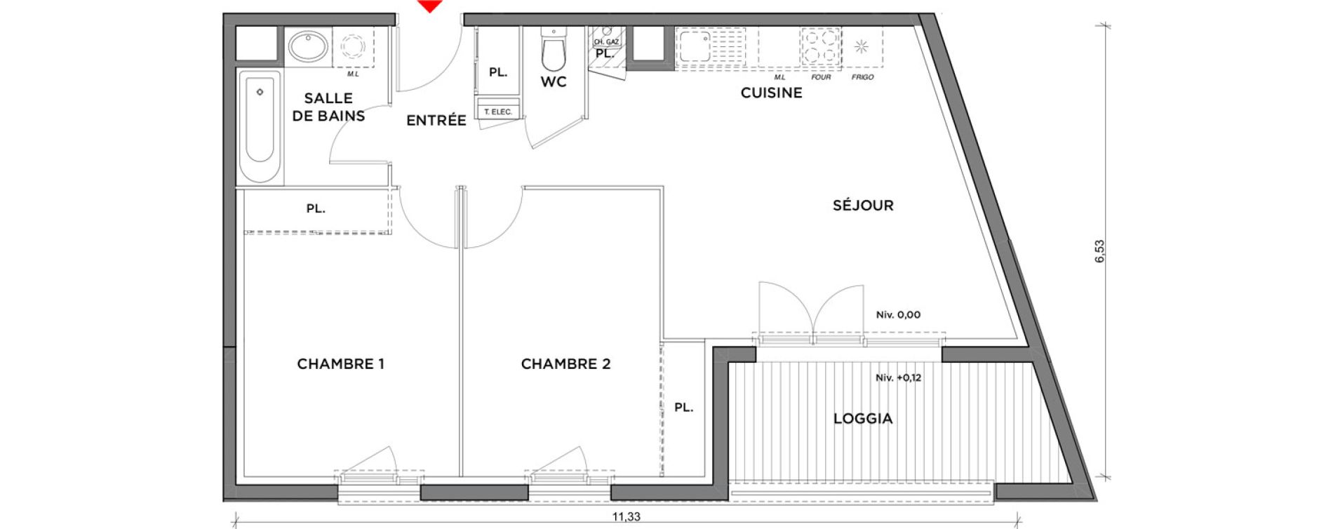 Appartement T3 de 58,66 m2 &agrave; Saint-Jory Centre