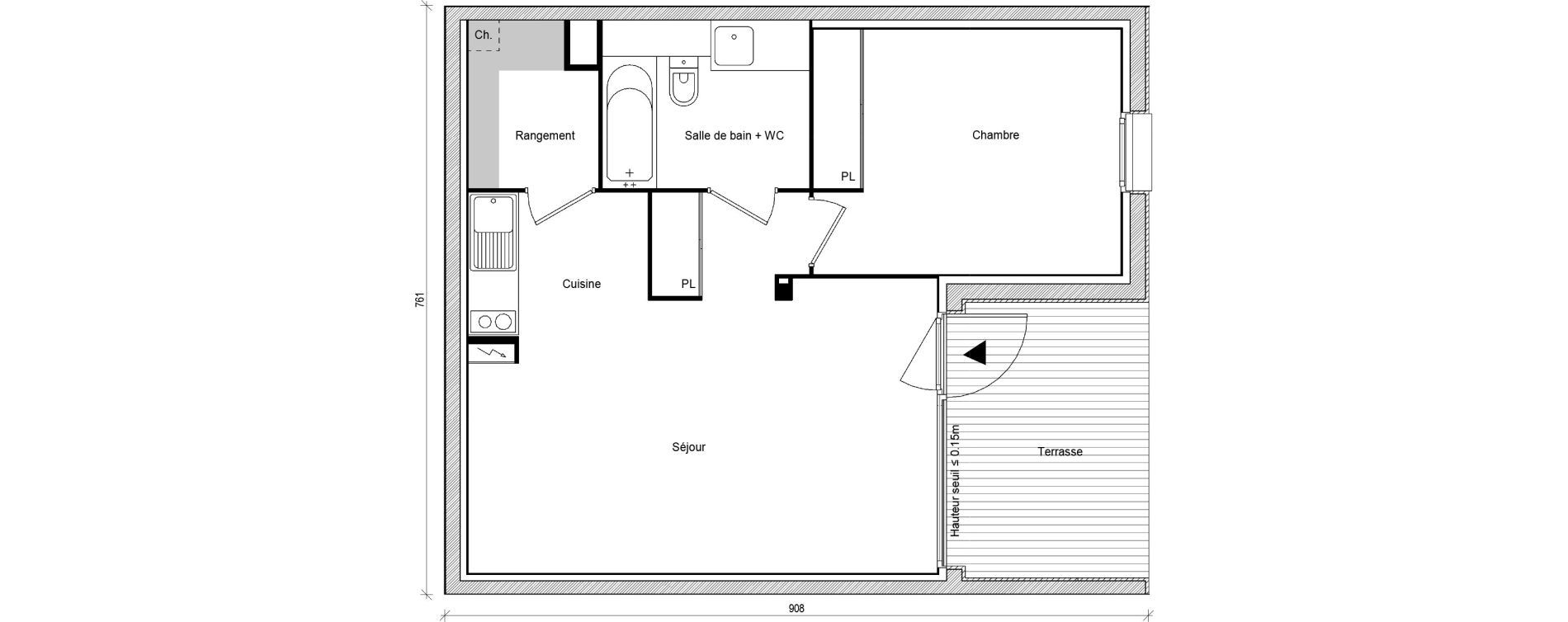Appartement T2 de 49,28 m2 &agrave; Saint-Jory Centre
