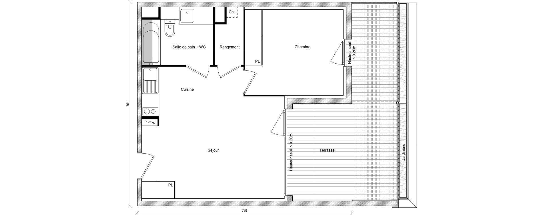 Appartement T2 de 43,18 m2 &agrave; Saint-Jory Centre