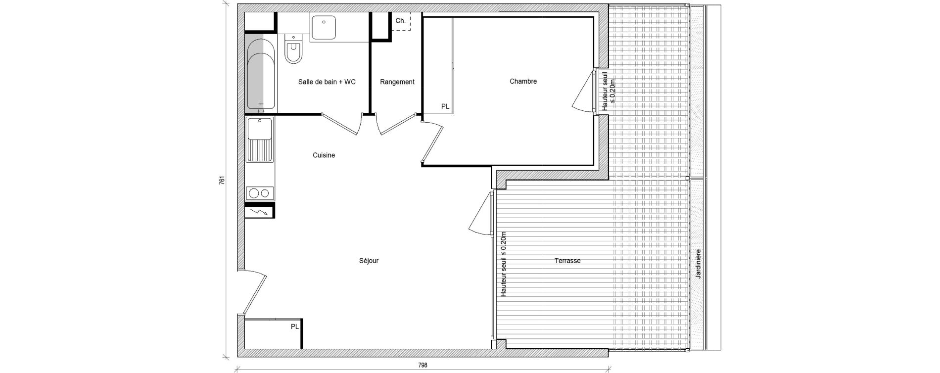 Appartement T2 de 43,71 m2 &agrave; Saint-Jory Centre