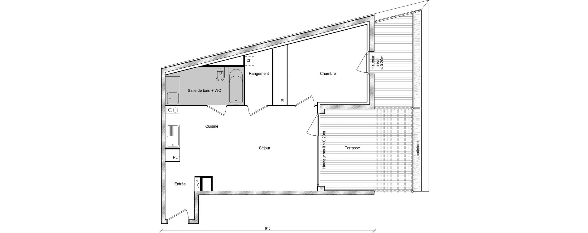 Appartement T2 de 47,48 m2 &agrave; Saint-Jory Centre
