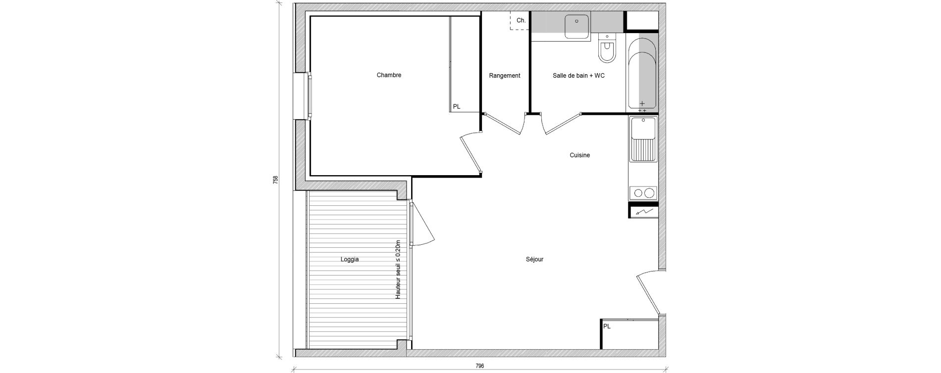 Appartement T2 de 44,19 m2 &agrave; Saint-Jory Centre