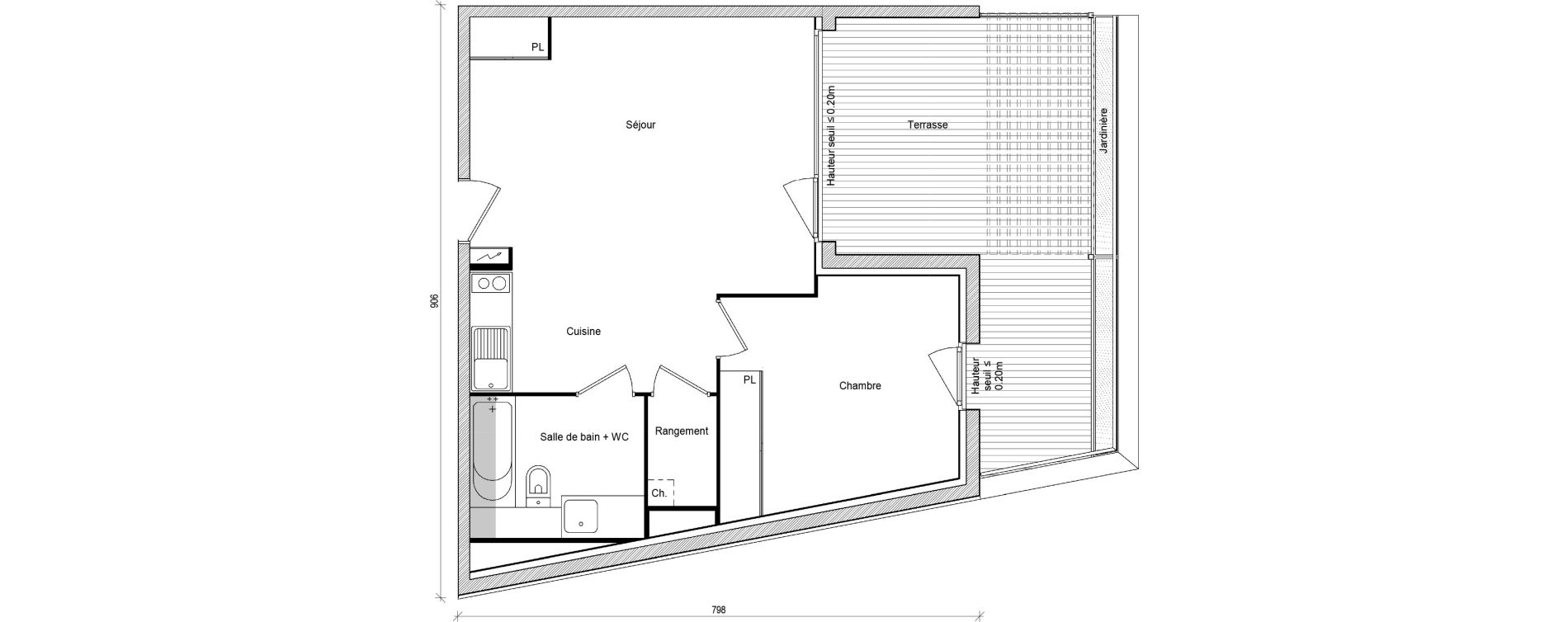 Appartement T2 de 47,39 m2 &agrave; Saint-Jory Centre