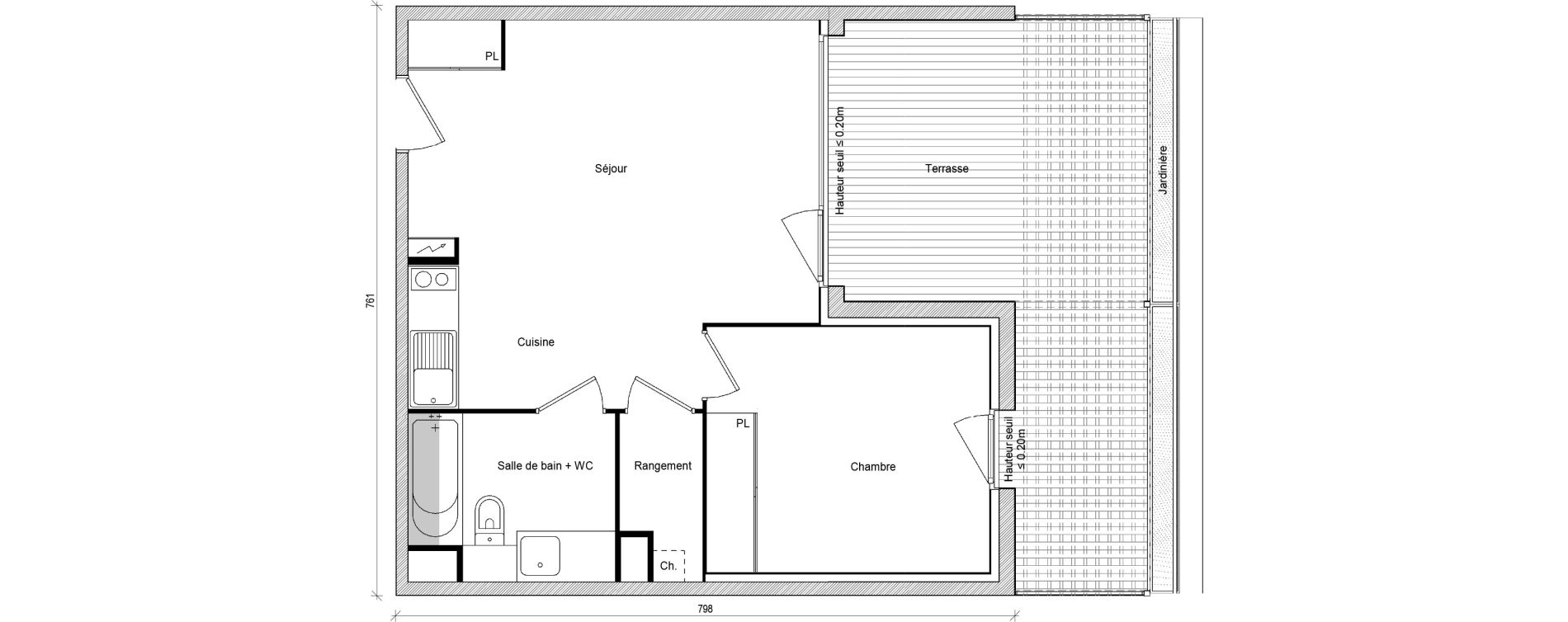 Appartement T2 de 43,71 m2 &agrave; Saint-Jory Centre
