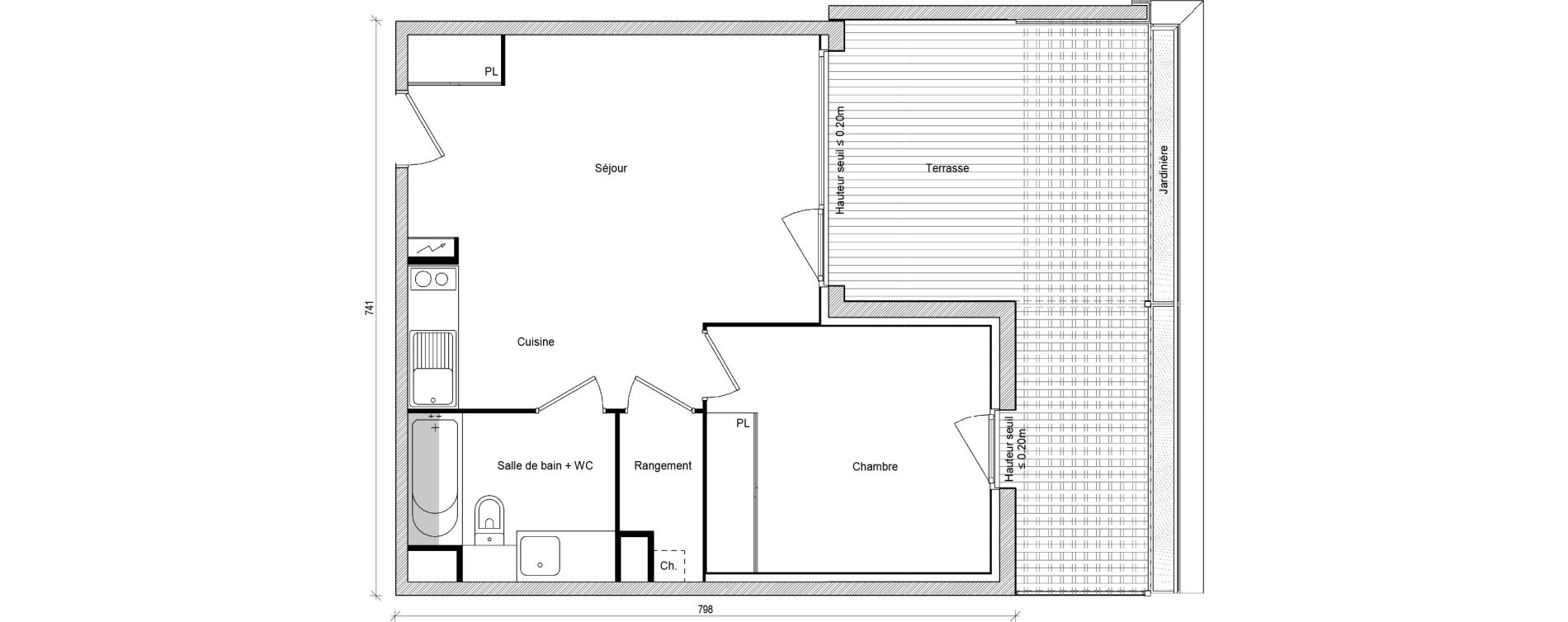 Appartement T2 de 42,65 m2 &agrave; Saint-Jory Centre