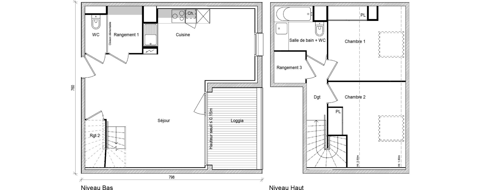 Duplex T3 de 70,43 m2 &agrave; Saint-Jory Centre