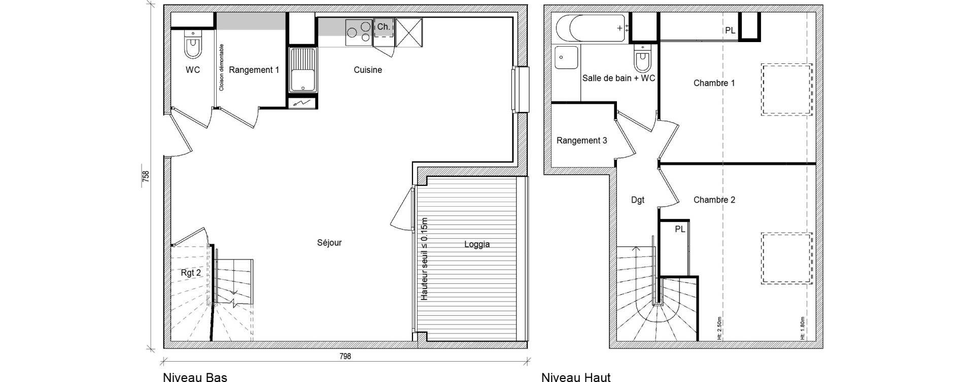 Duplex T3 de 71,37 m2 &agrave; Saint-Jory Centre
