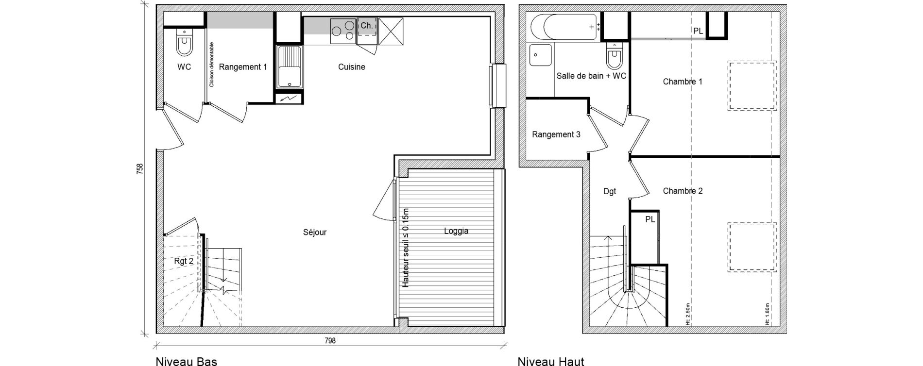 Duplex T3 de 71,40 m2 &agrave; Saint-Jory Centre